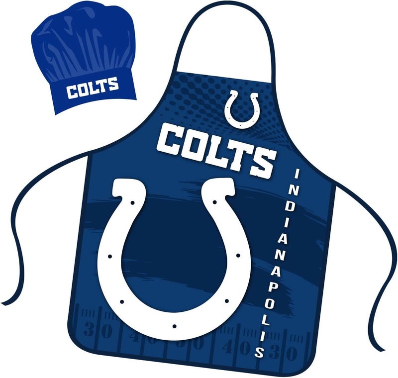 Mojo Licensing Indianapolis Colts Apron Chef Hat Set Full Color Universal Size Tie Back Grilling Tailgate BBQ Cooking Host - Image 2